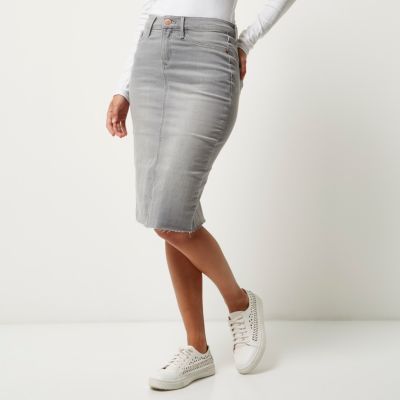 Light grey wash denim pencil skirt